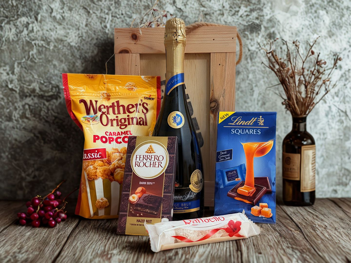 Drevený darčekový box so šampanským Bohemia Sekt