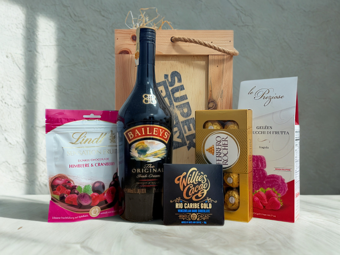 Darčekový drevený box s Baileys